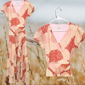 Blue Rain Wrap Maxi Dress Floral Patchwork